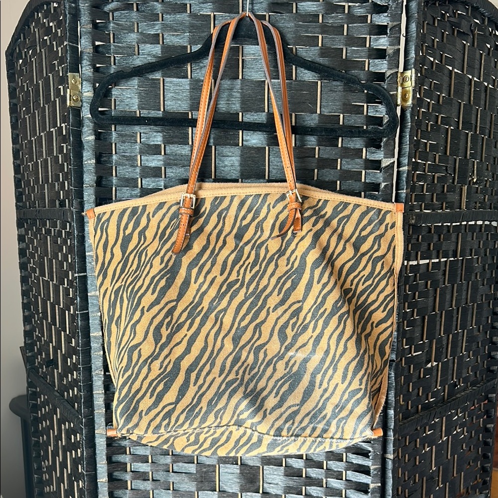 Zebra Print Tote Bag with Tan Straps